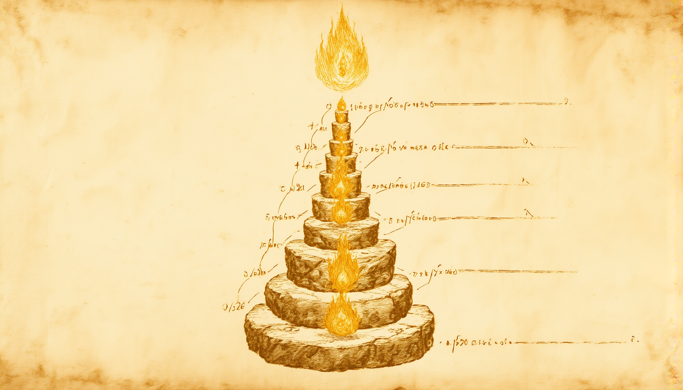 Seven flames ascending a spiral stair
